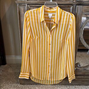 A New Day NWT Yellow White Striped Button-Up Blouse Spring Summer Casual Work